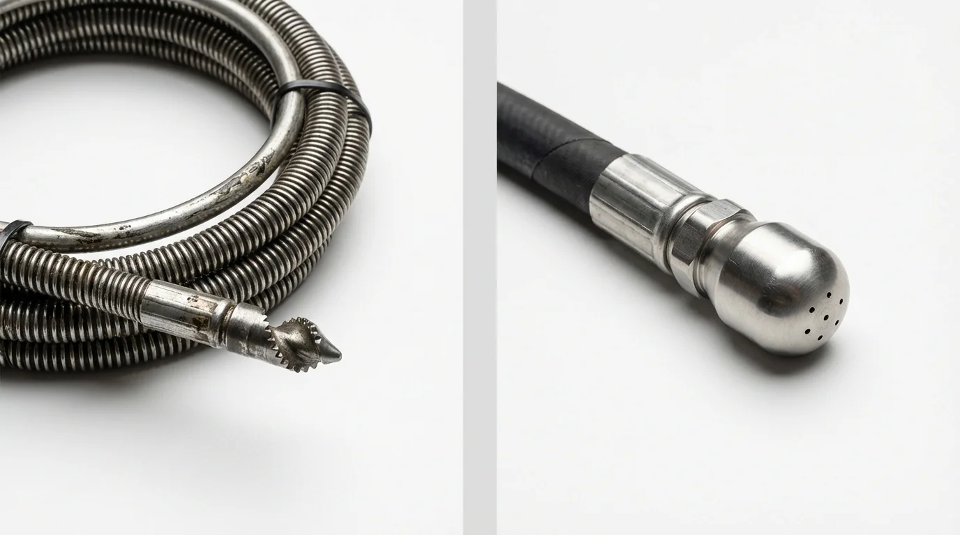 Drain snake cable and hydro jetting nozzle used for drain cleaning in Ottawa, IL