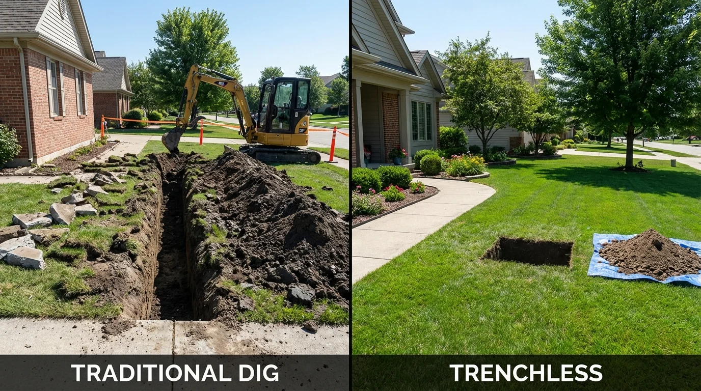 Trenchless sewer repair with minimal yard damage versus traditional excavation in Ottawa, IL